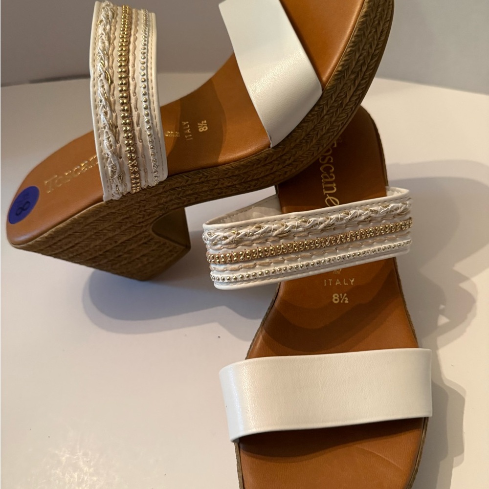 Toscanella Enable White Braided-Trim Platform Wedge Sandals Women’s 8.5 NEW